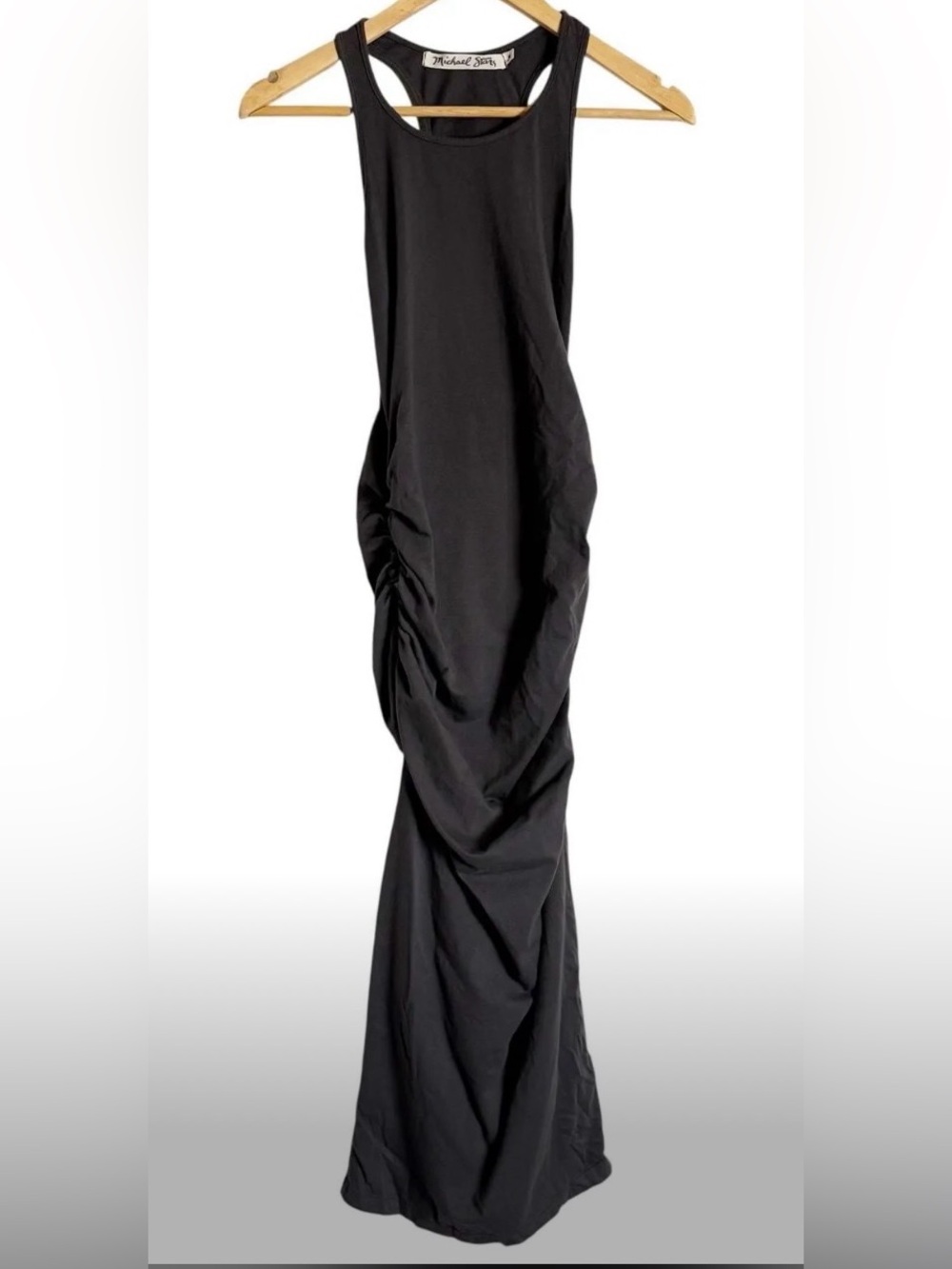 Michael Stars Vivian Racerback Ruched Midi Dress Black Size M